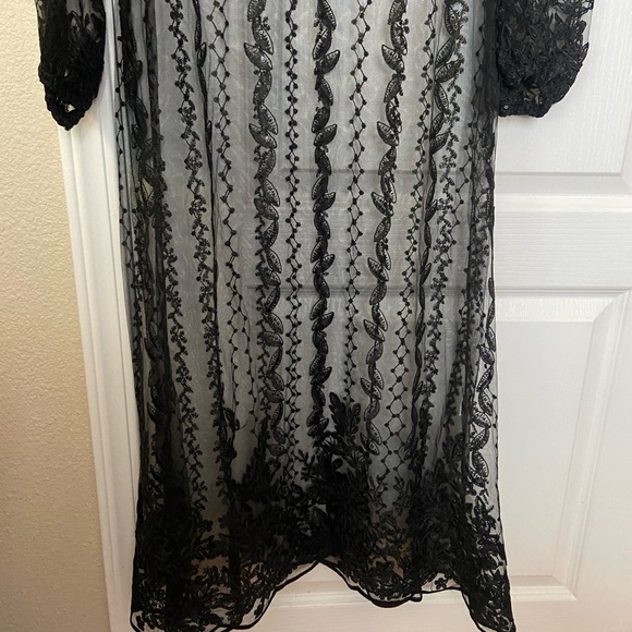ZARA EMBROIDERED LONG BLACK SEMI-SHEER DRESS - Picture 7 of 8